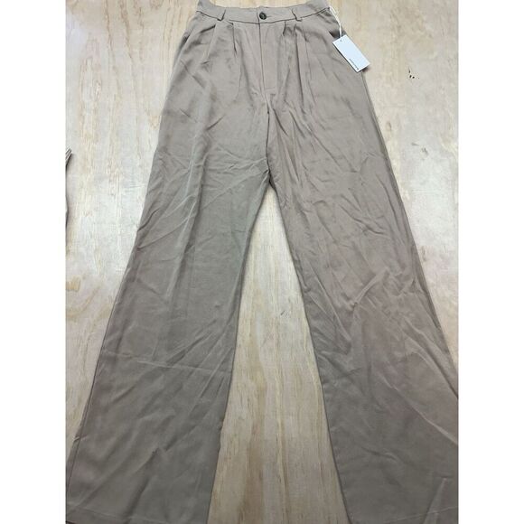 Reformation Mason High Rise Trousers Sz 2 Tan Wide Leg Khaki Twill NWTs $190 - Picture 1 of 7